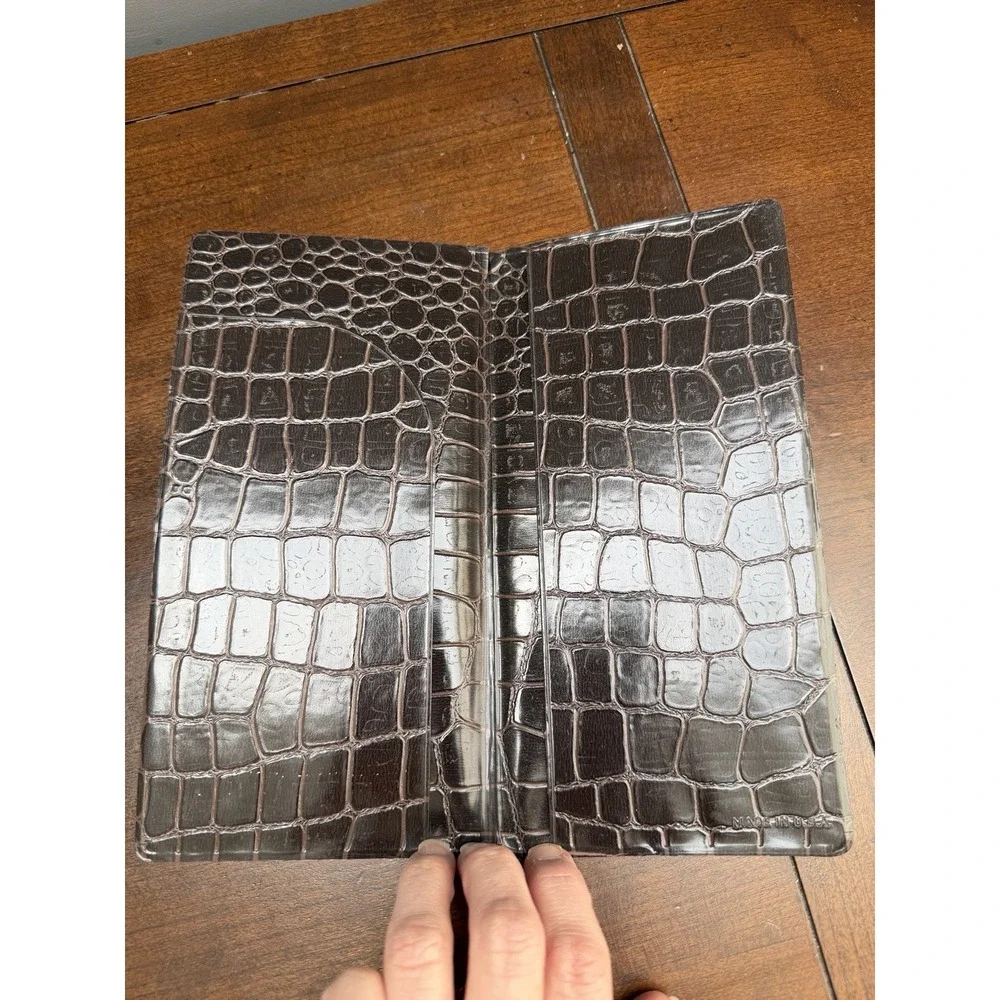 Vtg Pan American Airlines Brown Vegan Alligator Ticket Holder Folder Made in USA